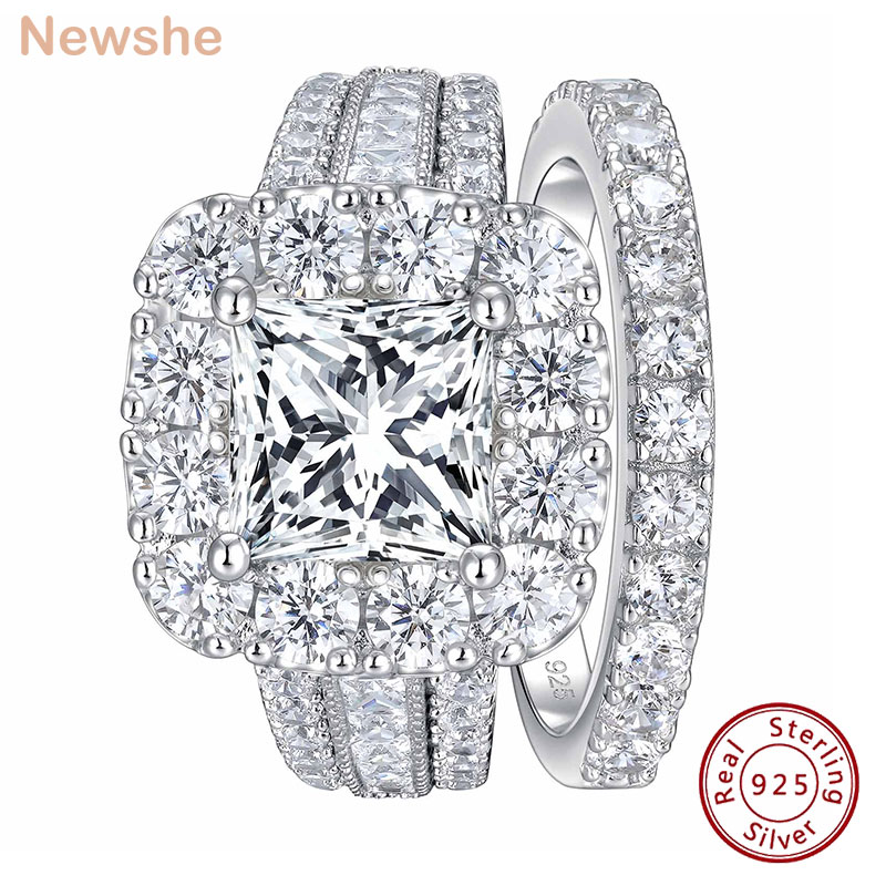 Moissanite Engagement Ring 1 Carat - Newshe 2 szt. Srebrne obrączki ślubne
