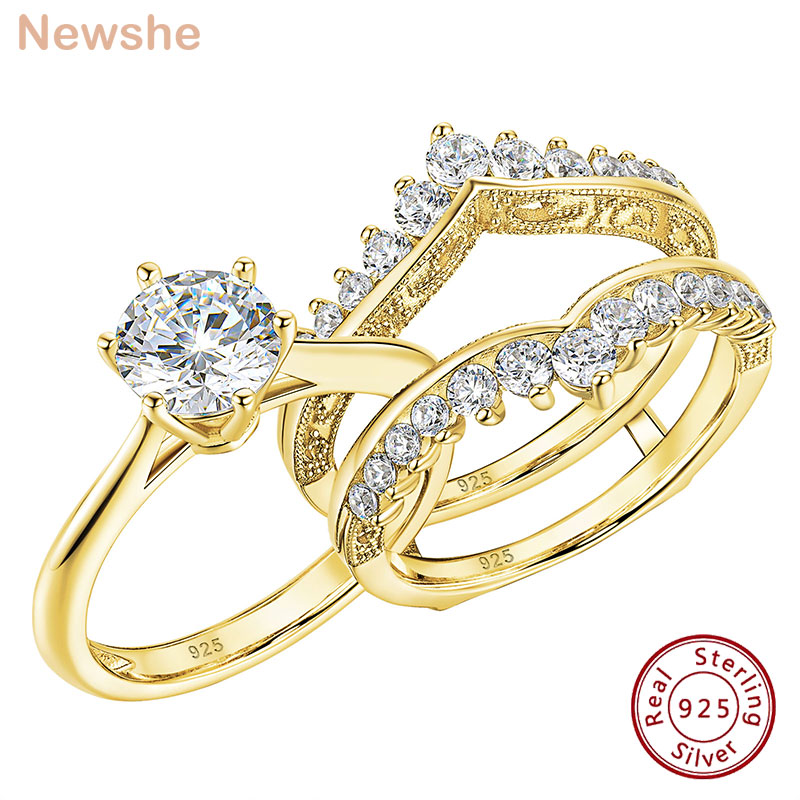 Moissanite Engagement Ring 1 Carat - Zestaw pierścionków ślubnych Newshe, pozłacany 14-karatowym