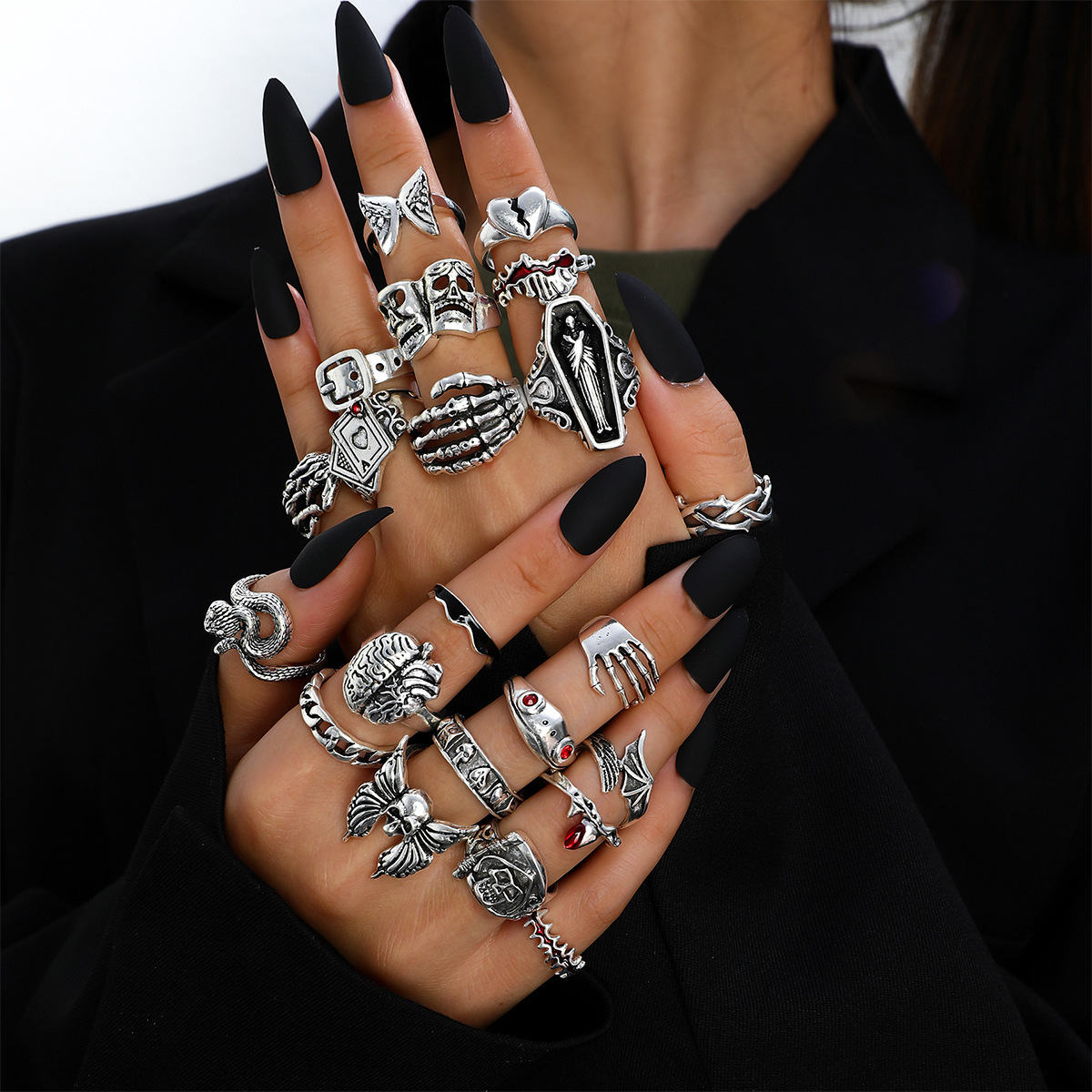 Vintage Punk Knuckle Rings Set - 23 szt. Punkowe geometryczne pierścionki na