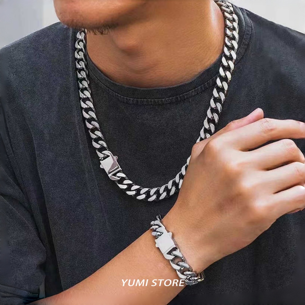 Cuban Link Chain 12Mm - Tytanowa Stal Hip Hop Sprężynowa Klamra