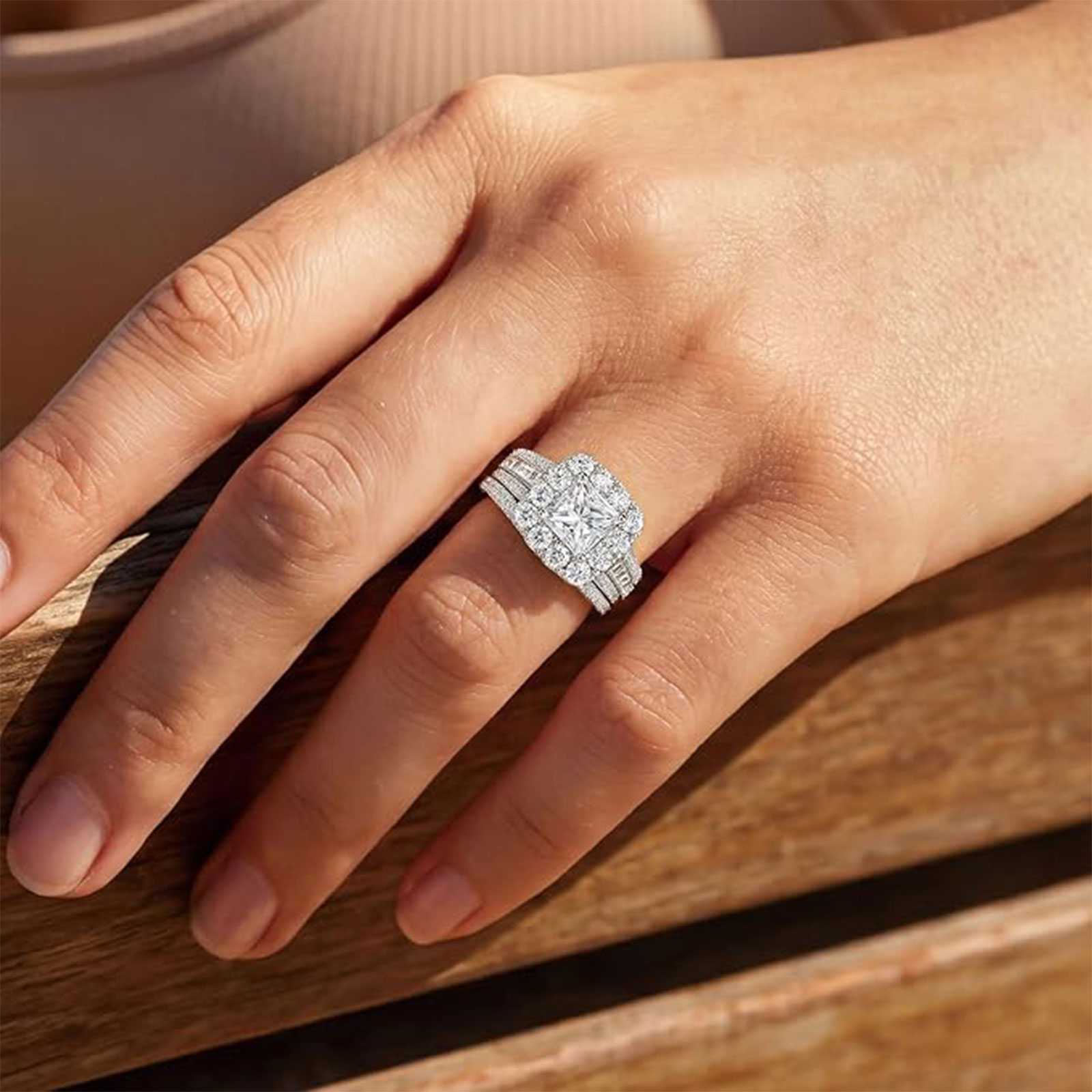 Newshe 2 szt. Srebrne obrączki – Moissanite Engagement Ring 1 Carat recenzja i cena